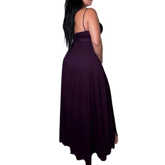 Betsy & Adam Purple Chiffon Evening Gown Size 8 One Shoulder Ruched Floral Strap - Picture 3 of 8